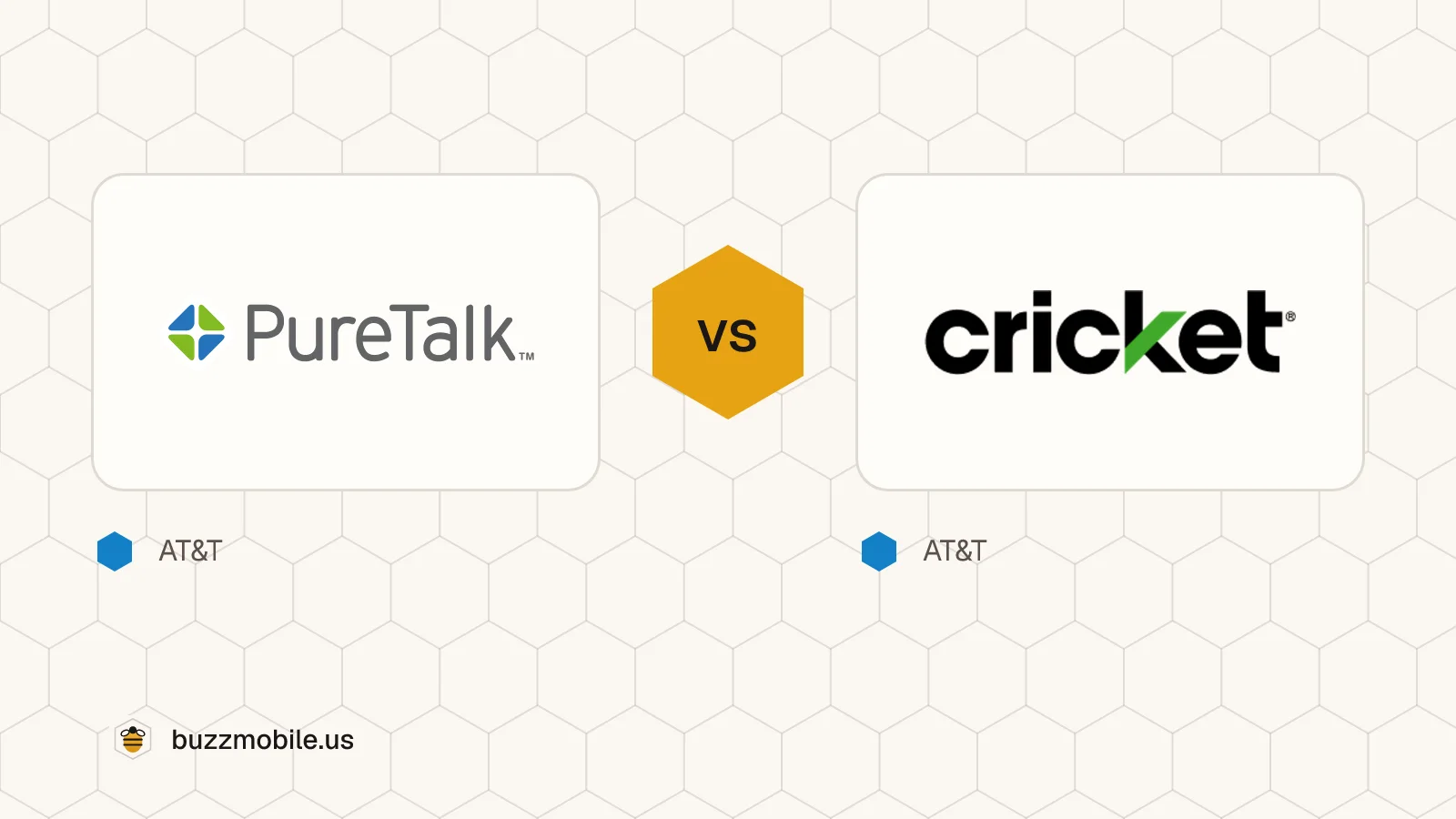 The PureTalk logo and the Cricket Wireless logo, side by side. PureTalk runs on AT&T; Cricket Wireless runs on AT&T.