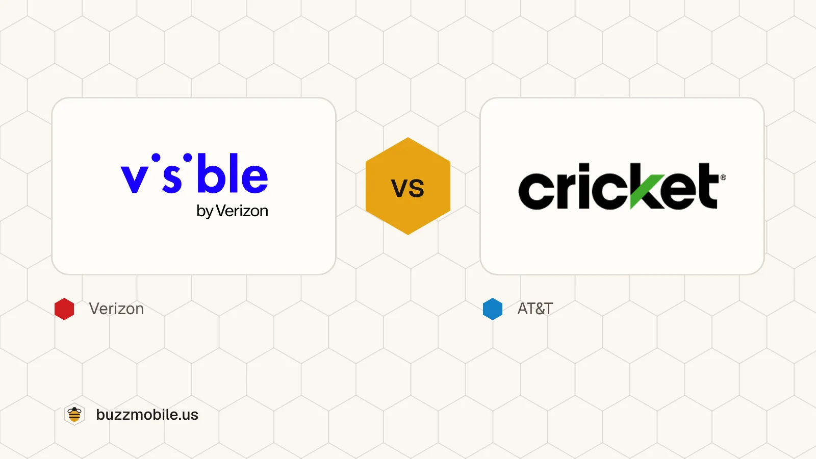 The Visible logo and the Cricket Wireless logo, side by side. Visible runs on Verizon; Cricket Wireless runs on AT&T.