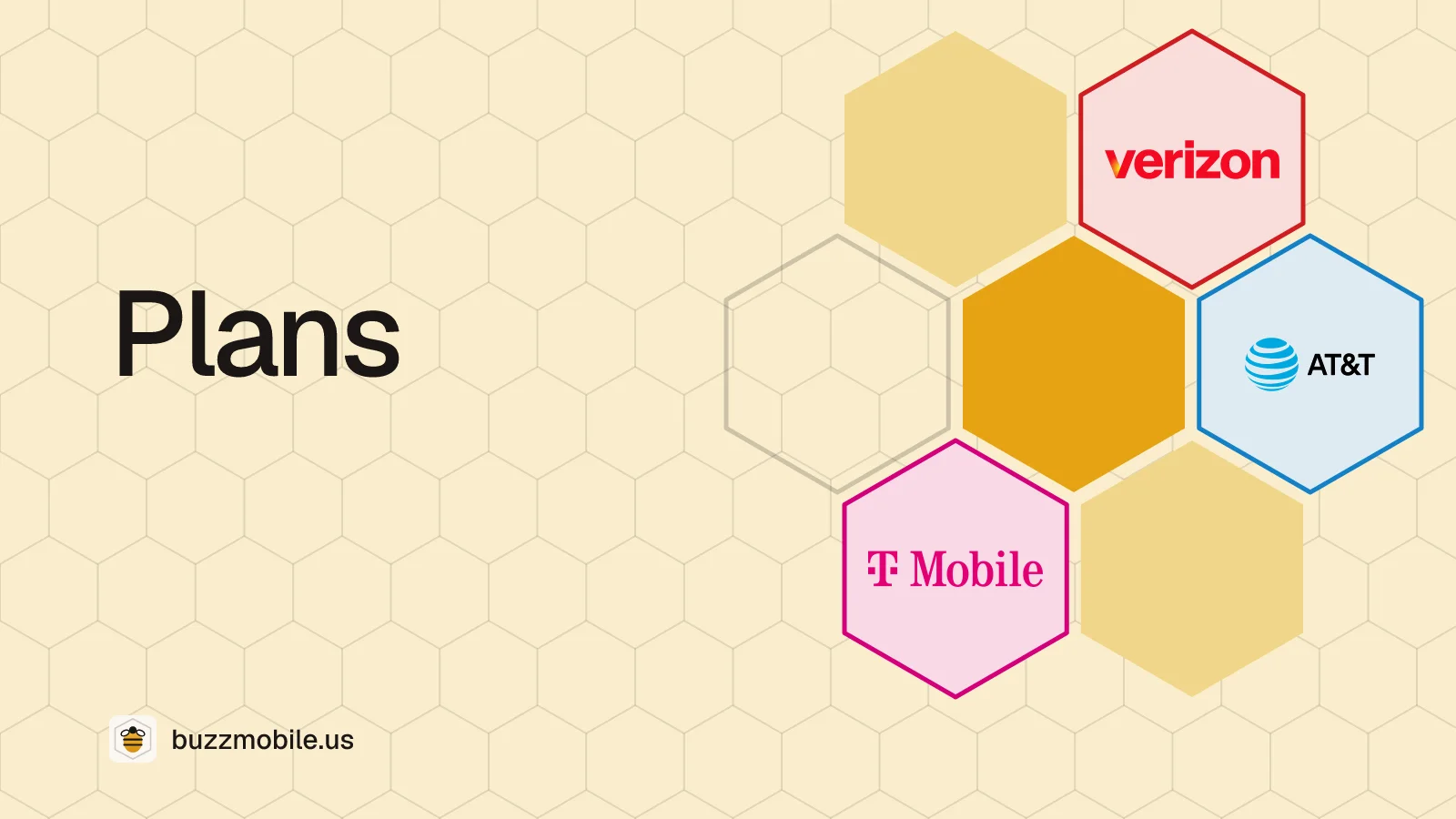 Plans: a honeycomb with the Verizon, AT&T and T-Mobile logos, one in each cell.