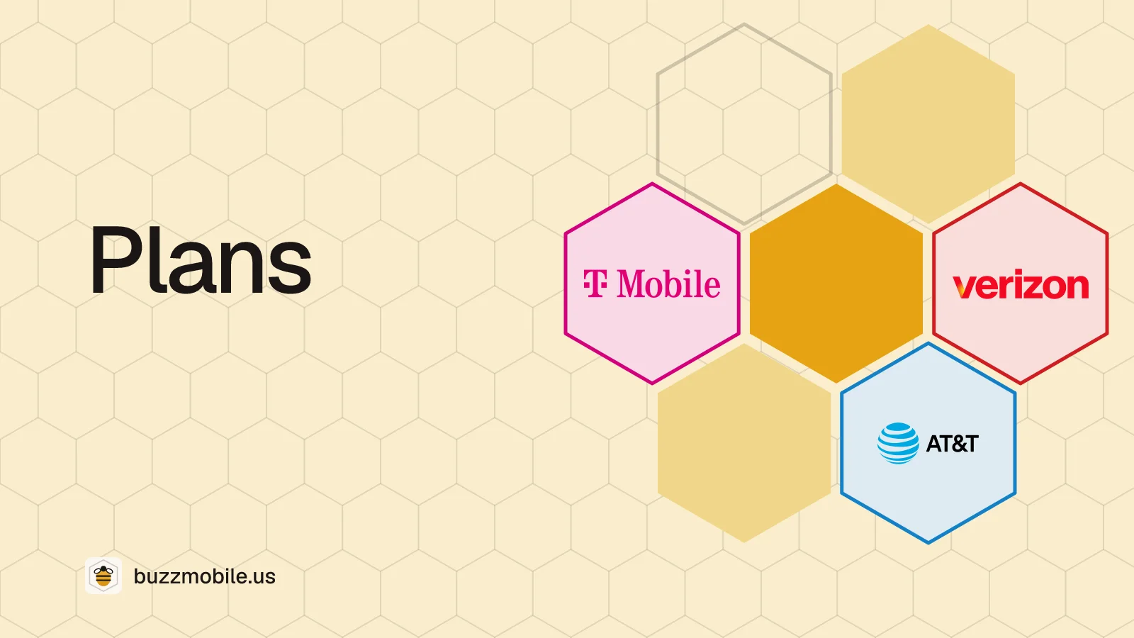 Plans: a honeycomb with the Verizon, AT&T and T-Mobile logos, one in each cell.