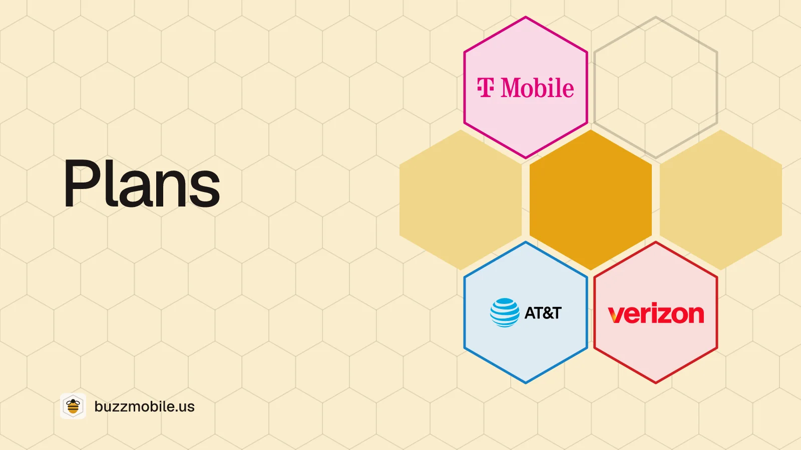 Plans: a honeycomb with the Verizon, AT&T and T-Mobile logos, one in each cell.