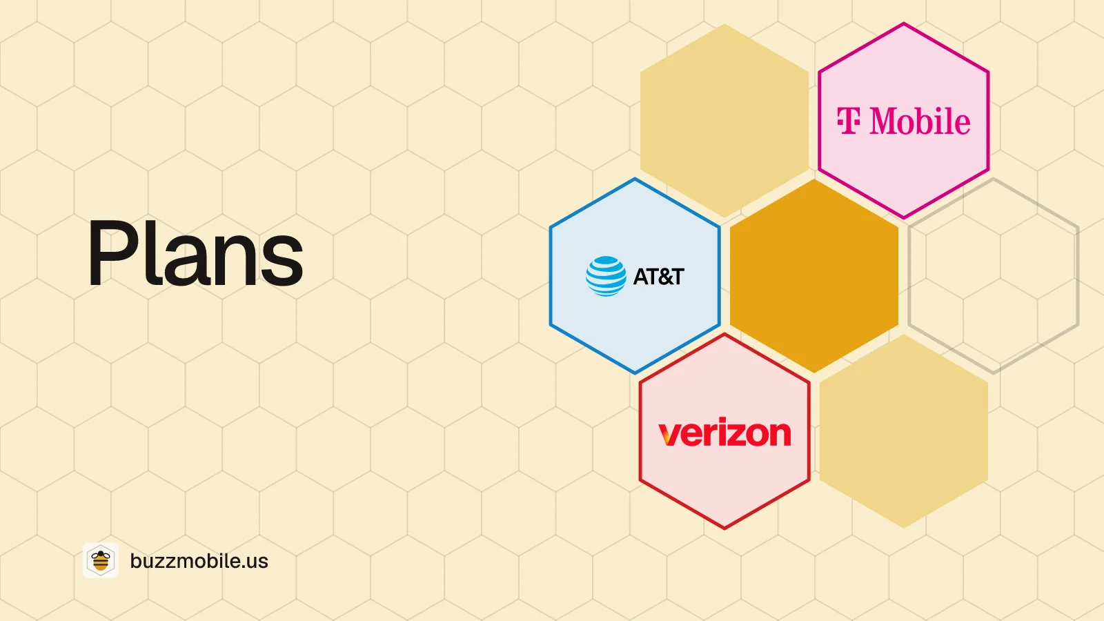 Plans: a honeycomb with the Verizon, AT&T and T-Mobile logos, one in each cell.