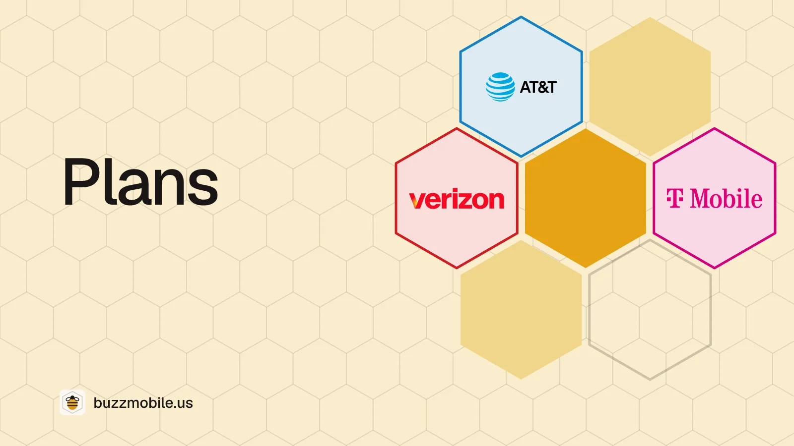 Plans: a honeycomb with the Verizon, AT&T and T-Mobile logos, one in each cell.